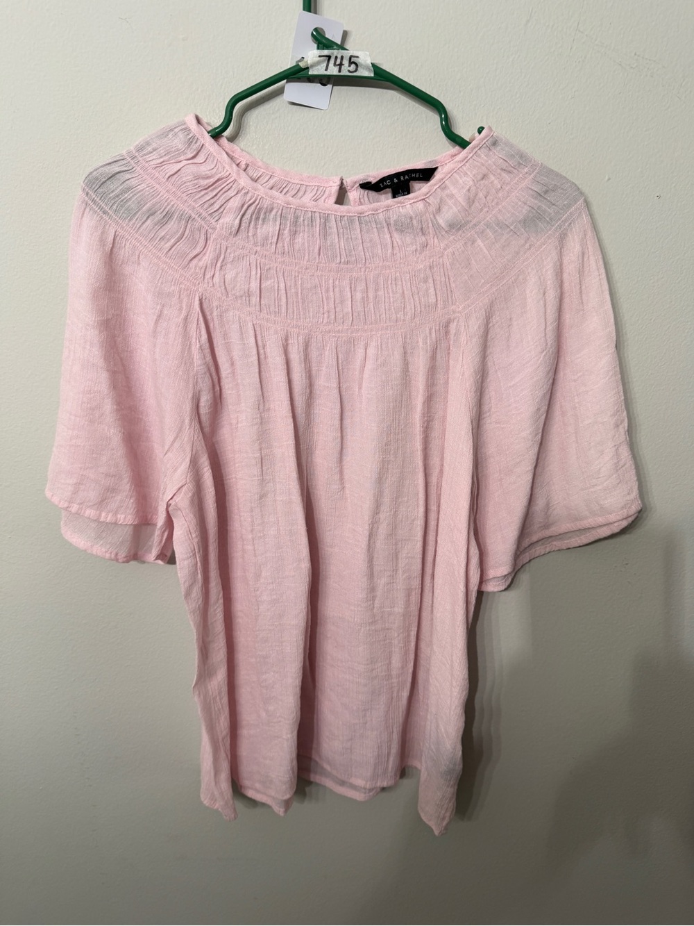 Women’s Zac & Rachel Pink Gauze Peasant Blouse Large Short Sleeve